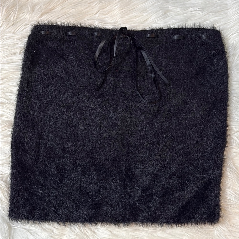 NWOT All In Favor Black Cropped Tube Top Furry Top Size XL From Nordstrom